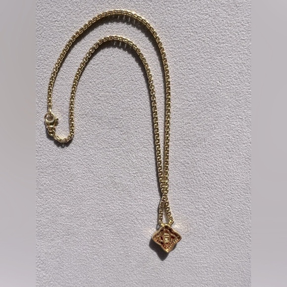 David Yurman Quatrefoil Diamond & 18k Yellow Gold Box Chain Necklace, 16" - Picture 12 of 16